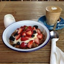Perfect #breakfast - granola, berries, yoghurt and #coffee latte made to perfection.