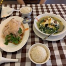 Half Steamed Chicken And Poached Chinese Spinach With Assorted Eggs