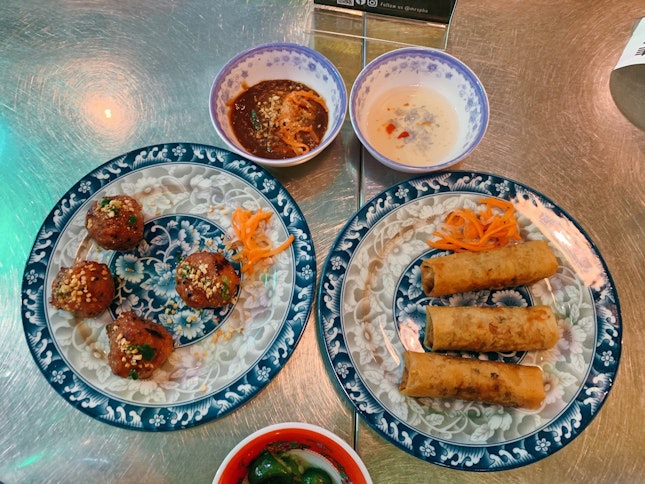 Mama’s Lucky Meatballs, Fried Spring Rolls