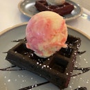 Raspberry Passionfruit Sorbet & Charcoal Waffles ($3.80 + $3.50)
