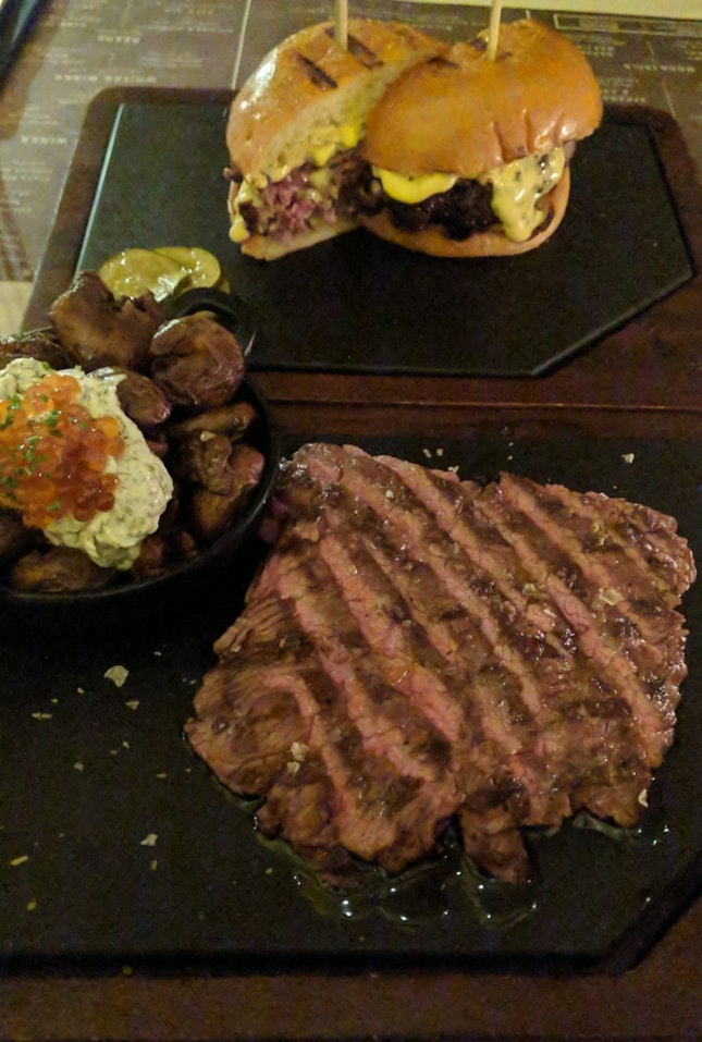 Steak, Burger and Potatoes
