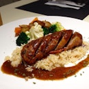 Chicken roulade with foie gras rice ($19): chicken leg stuffed with mushrooms and spices!