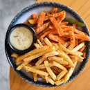 Yuan Yang fries - truffle on one and sweet taters on another.