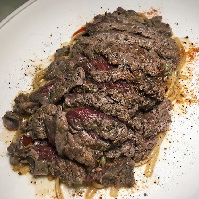 The Early Fatback: Grilled grass-fed ribeye (250gm), linguine, dehydrated salted black bean from Mad About Sucre’s Pop Shop 2018 menu (@madaboutsucre).