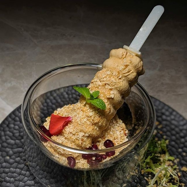 Satay-Spiced Ice Cream with Peanut Dust, Fruits & Nuts from Yi by Jereme Leung, Raffles Hotel Singapore (@yirestaurant).