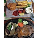 Lunch with the boy with our choice of rib eye steak with rosemary sauce and fish and chips after our movie date on Kung Fu Pandan 3 🐼.