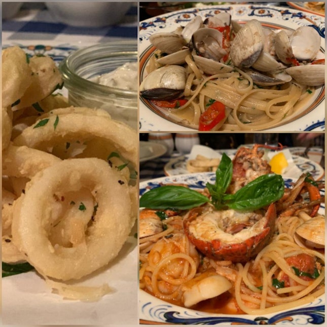 Lobster Spaghetti, Clam Linguine and Fried Calamari