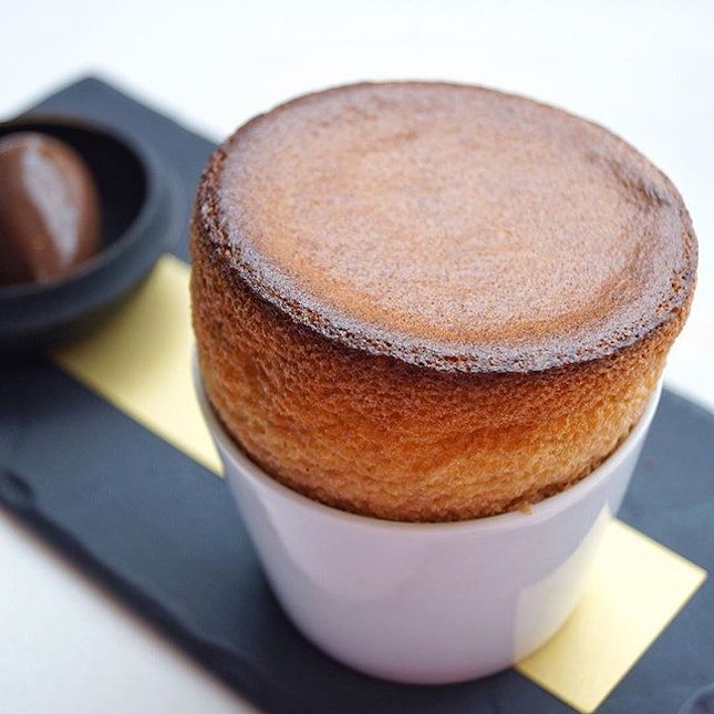 The famed hazelnut soufflé and a quenelle of dark cocoa sorbet.
