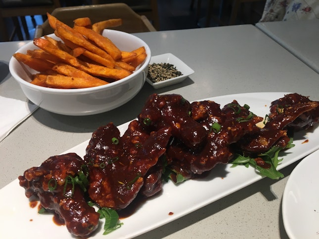 Cajun Sweet Potato Fries and Spicy Sticky Wings