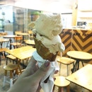 Ordered double scoop icecream w cone ($7) & we chose salted caramel and lychee rose.