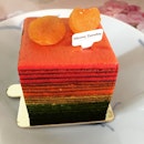 Bought the rainbow kueh lapis cake back home to munch on.