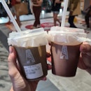 iced uji hojicha latte ($5.50) & iced valrhona dark mocha ($6)