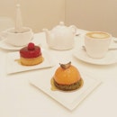Tea for Two : Blood Orange Matcha Crust Tart and Raspberry Praline Tart with mint tea and cappuccino.