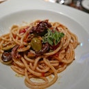 Pasta Puttanesca | Simple, fresh pasta, well seasoned and I love the olives and anchovy flavors emanating from the sauce.