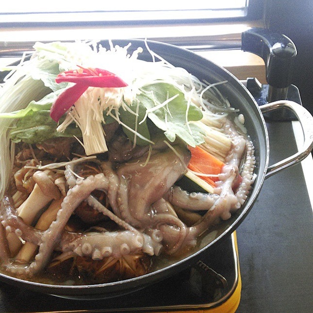 Bullak-Jeongol (Beef Bulgogi and octopus $45) Stew.