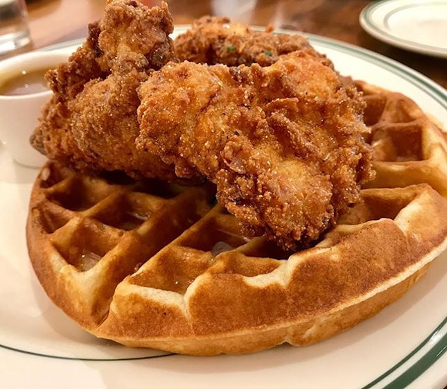 Waffles with fried chicken at Clinton St Baking.