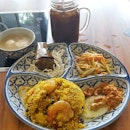 Pineapple Fried Rice with Pandan Chicken, Fishball Soup & Iced Coffee, Set Lunch at $7.90+.