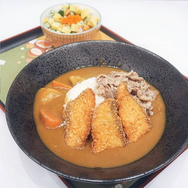 Salmon and beef curry rice ($11.90) at Sora Boru, a new Japanese eatery at Somerset.