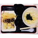 Udon (with egg) and assorted tempura for lunch.