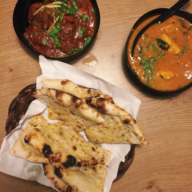 Fish Curry, Mutton Curry, And Naan
