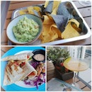corn chips and herbed guacamole // shiitake quesadillas // margarita (they have 1-for-1!