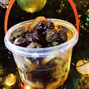 Meatballs in a bucket ($10/$15 for 6/10 meatballs), option of brown sauce and cranberry or cheese sauce.