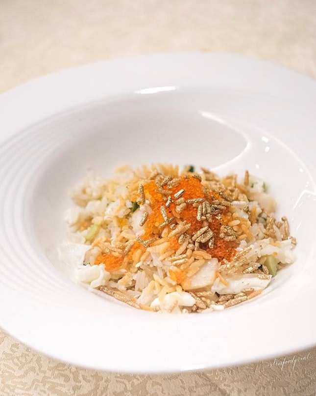 Tobiko Egg White Fried Rice with Crab Meat and Scallop (part of 6 course Imperial Feast "Guo Yan" menu at $48, UP:$88).