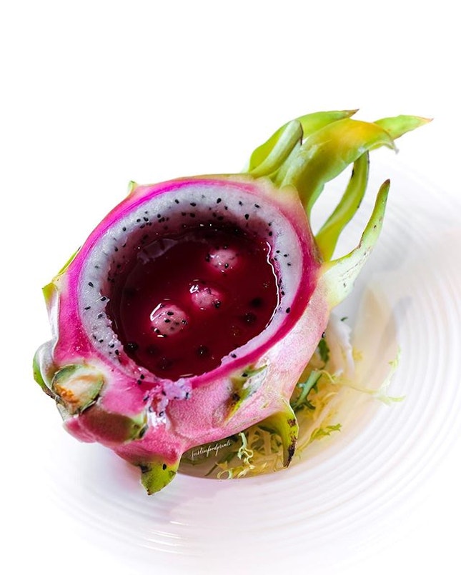 Chilled Dragon Fruit with Crystal Ball (included in $128++ CNY vegetarian menu).