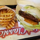 Decided to go 'healthy' with carls junior low-carb Thickburger ($15.49) comes with a choice of crisscross/natural cut fries or onion rings and refillable drink.
