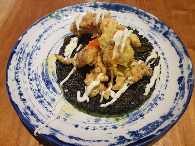 Squid Ink Fried Rice With Soft Shell Crab