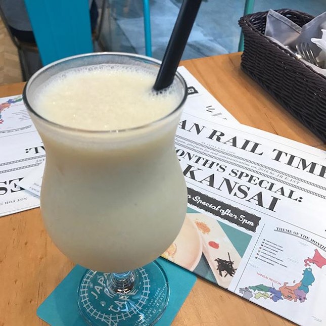 Osaka Summer Smoothie Mix ($6.90) @japanrailcafe a summer beverage commonly found in Osaka - mixed fruit juice blending bananas, oranges, pineapples and for extra creaminess....