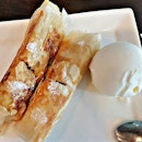 This dessert is called fried durian roll with ice cream.