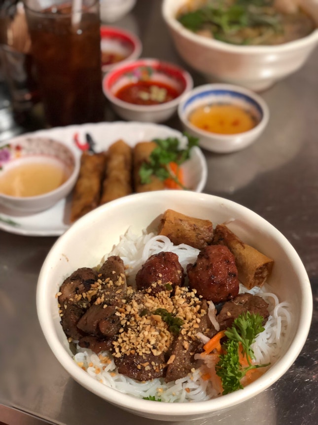 Vermicelli with Grilled Pork and Spring Roll