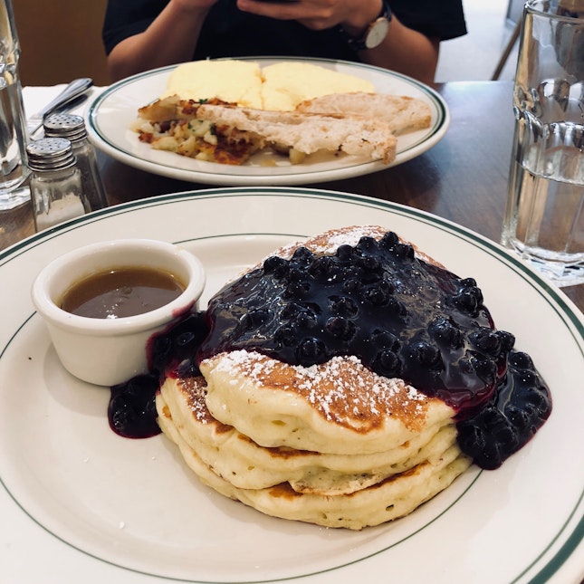 Blueberry Pancakes and Omelette
