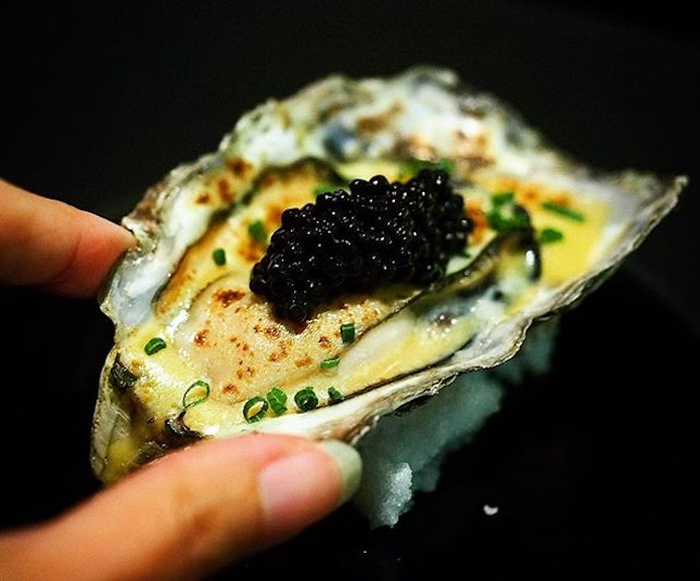 [ Nama kaki a la Bincho yaki with truffled egg sauce & smoked caviar $15.80 ] Ask the Chef for this as this is not in their menu 😄For the truffle fans!