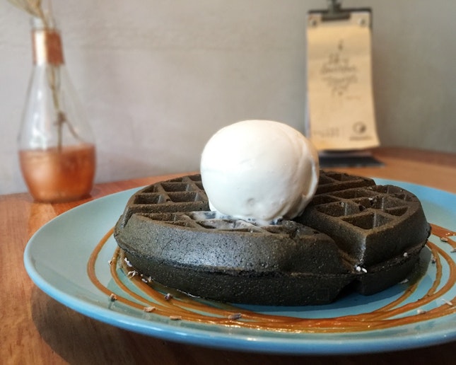 Black Charcoal Waffles + Mango Chilli Tea Ice Cream