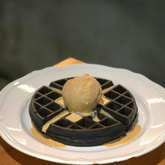 Charcoal Waffle with Single Scoop Gelato
