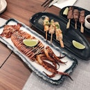 Charcoal grilled whole Japanese squid (S$18), Swordfish skewers (S$12), Angus beef skewers (S$18), Roasted cauliflower (S$10) // Please go for the squid!!!