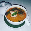Tom Yum Goong (SGD$24.00 for single portion / SGD$46.00 for family portion) - hot and spicy soup with prawns, mushrooms, galangal, lemongrass, shallots and bird's eye chili.
