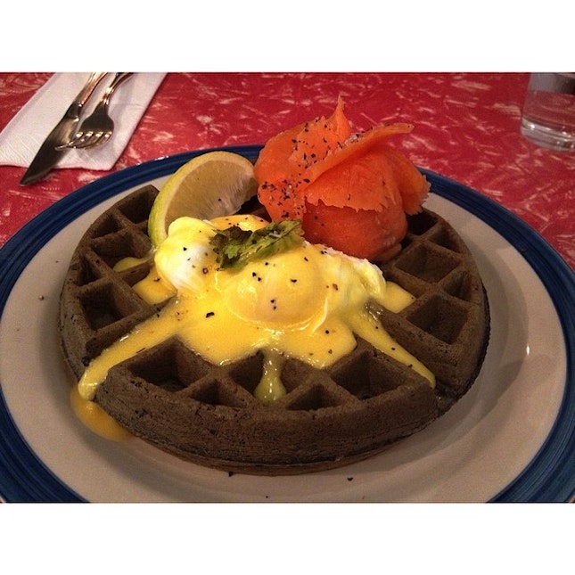 Nobody will say no to a squid ink waffle with smoked salmon and poached eggs.