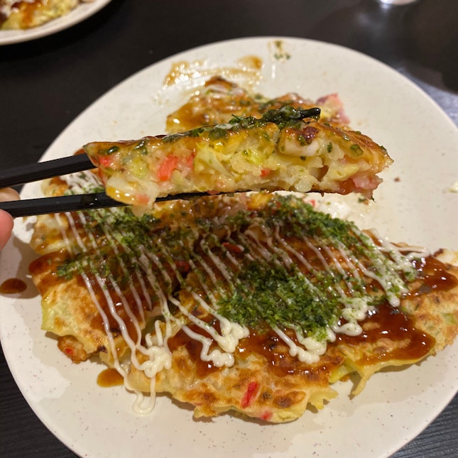Seiwaa Signature Okonomiyaki - Pork, Squid, Shrimp ($18)