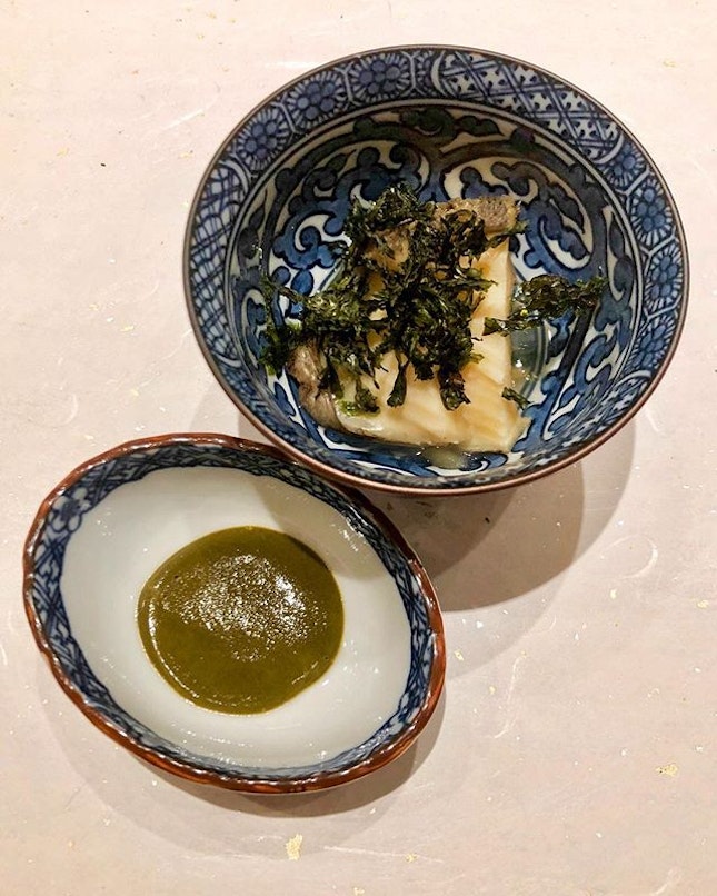 Sake steamed abalone with its liver made into a sauce.