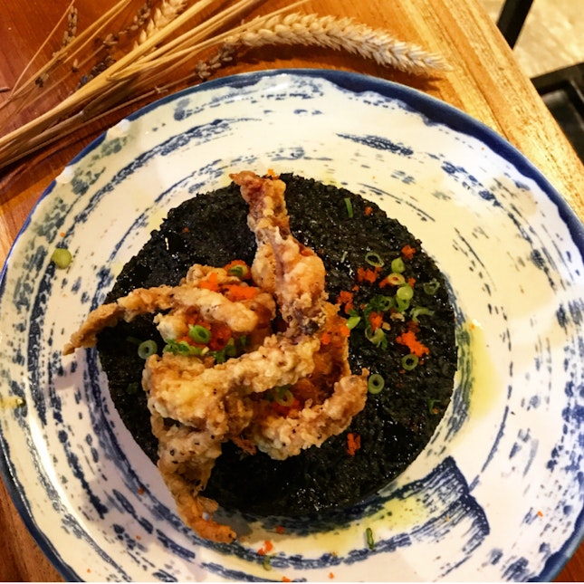 Squid Ink Rice And Soft Shell Crab