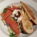Caesar salad w smoked salmon, poached egg, anchovies, bread #dinner at #sunwaypyramid #sunway