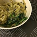 Whole bowl of greens - spinach, pasta and basil pesto #dinner post sick training fuel.
