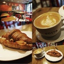Enjoying a Flat White and toasted Turkey Ham & Cheese Croissant this lovely cooling morning.