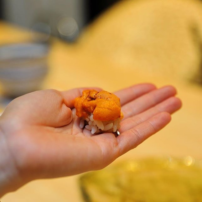 [Sushi Chiharu] - I love Uni and when the chef asked me to receive it with my open palm, it felt like a piece of gold is bestowed upon me.