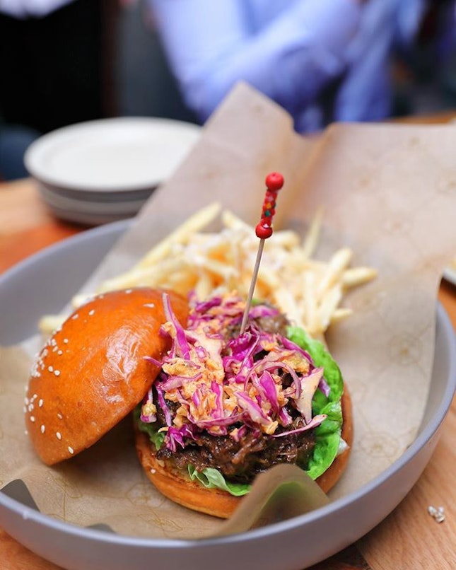 [51 Soho] - The Soho Burger ($28) comes with pulled wagyu cheek paired with kimchi slaw, sandwiched between soft buttered brioche bun.