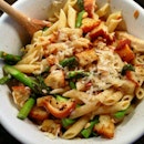 Penne With Breadcrumbs, Pecorino  Parmazane And Asparagus