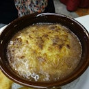 Red Onion Soup With Crusted Cheese